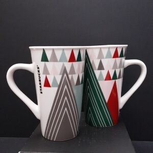Starbucks Limited Edition Christmas Tree Design Mugs - Red/Green/Gray.